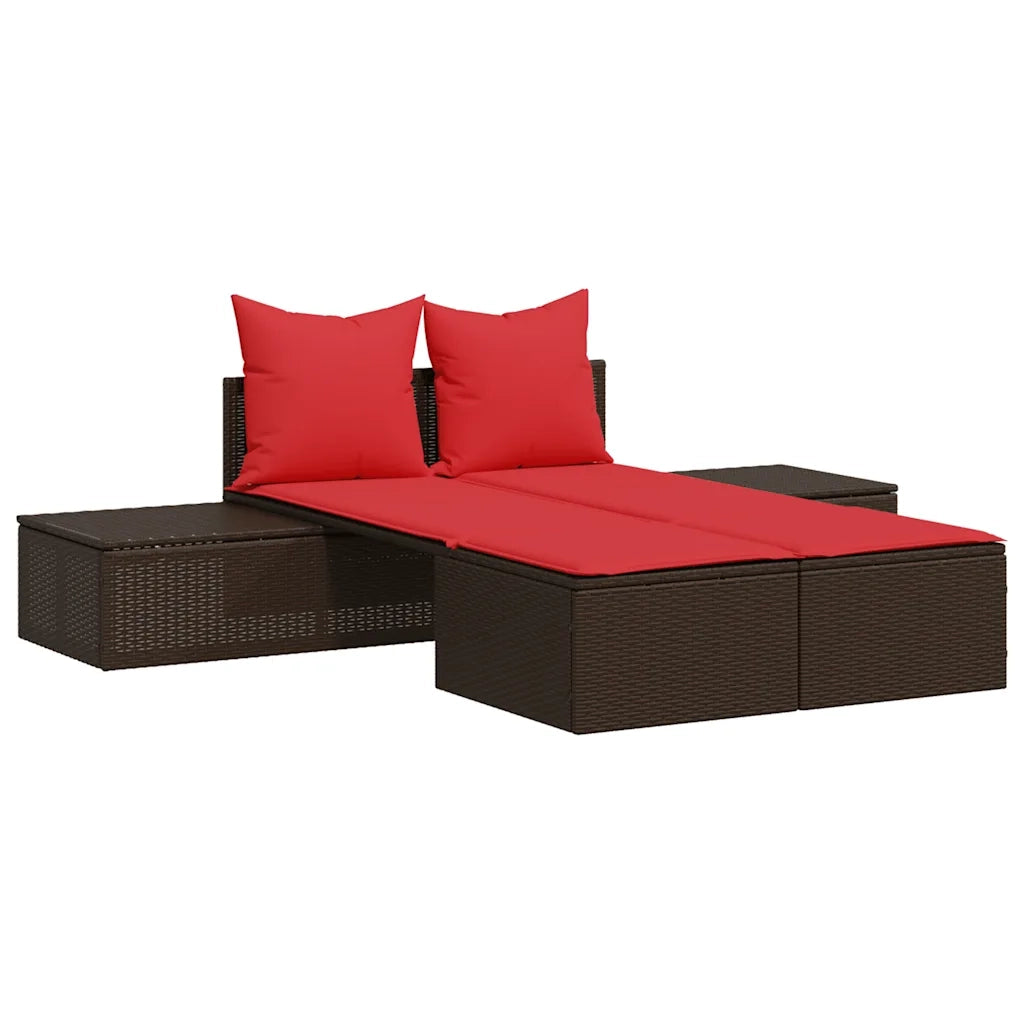 Lettino prendisole doppio con Cuscini in Polyrattan Marrone 368395