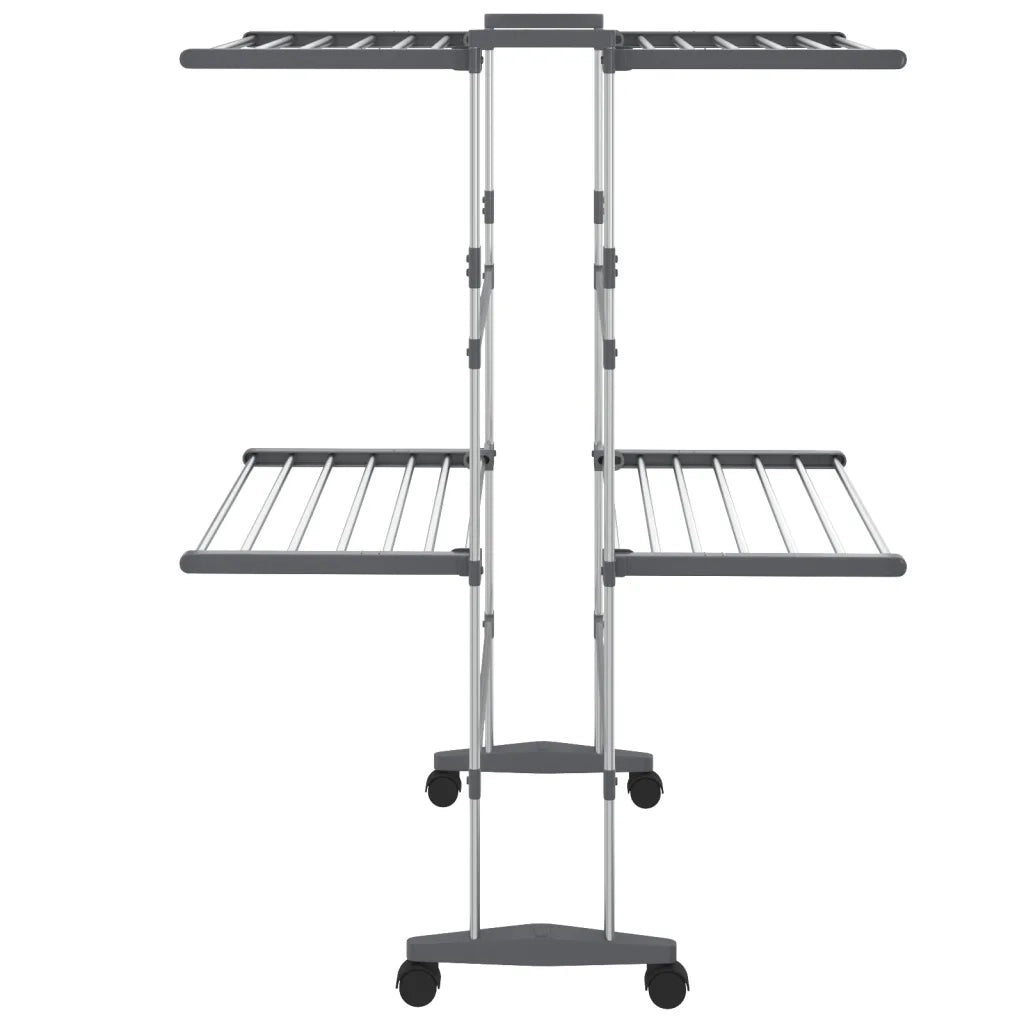 Stendibiancheria a 2 Livelli con Ruote Argento 60x70x106 cm 344377