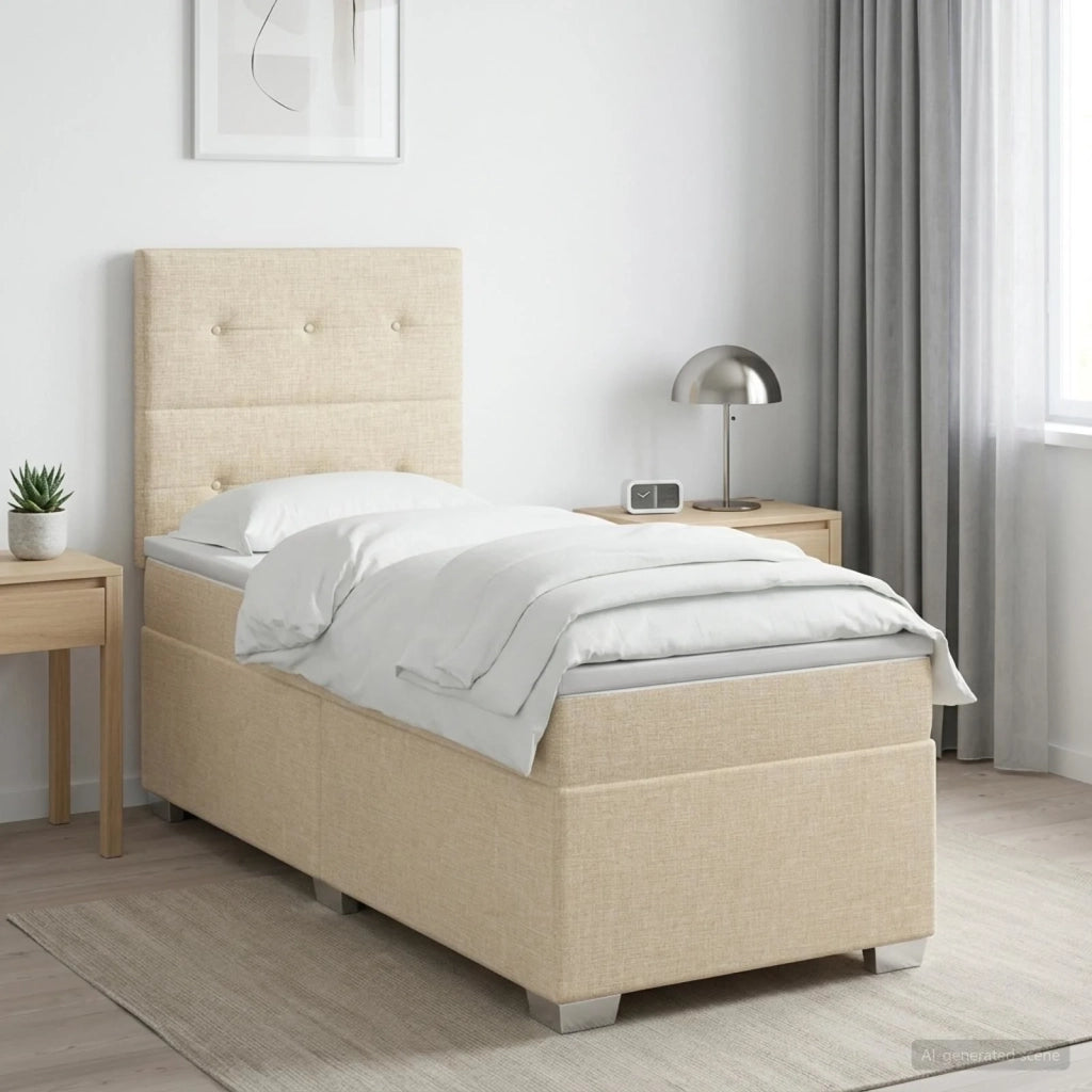 Letto box spring con materasso Crema 100 x 200 cm Tessuto 3454808