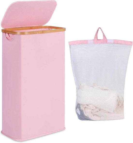Wastebasket con coperchio - pieghevole - 60 l - rosa