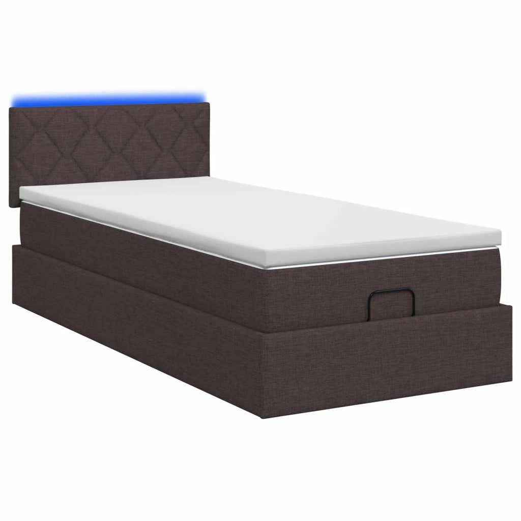 Letto Ottomano con Materasso e LED Marrone Scuro 100 x 200 cm 3456970