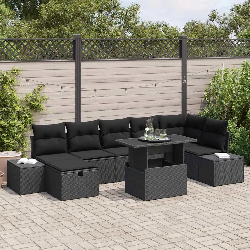 Set Divano da Giardino 8 pcs Nero polyrattan 3361222