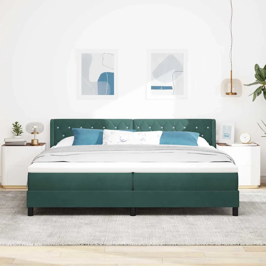 Letto a molle con materasso Verde Scuro 200 x 200 cm Poliestere