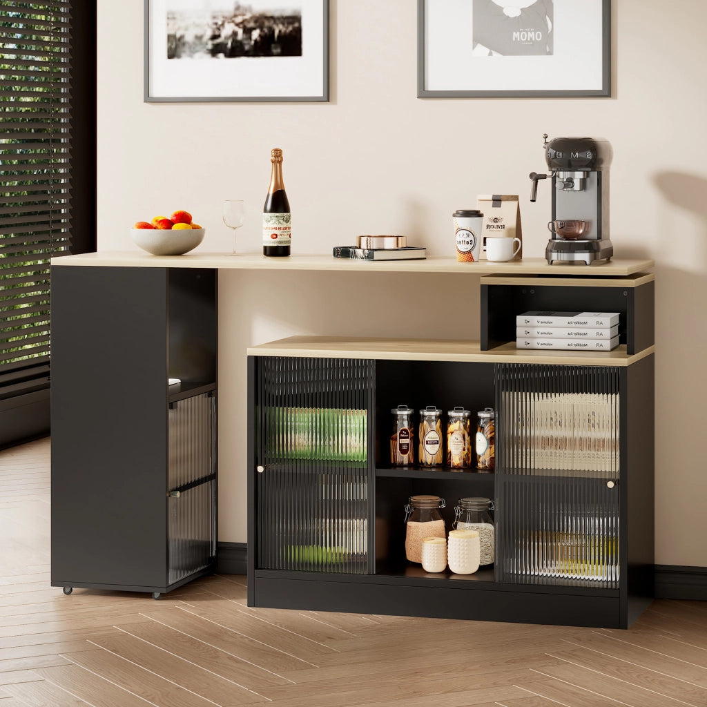 Tavolo bar estraibile con rotazione - Zephmum- Nero, grande capacit¨¤ di stoccaggio