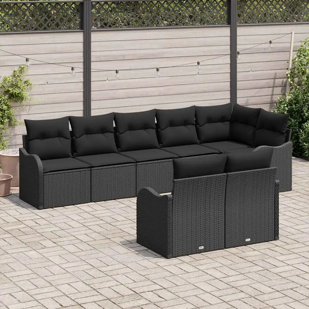 Set Divano da Giardino 8 pcs Nero polyrattan