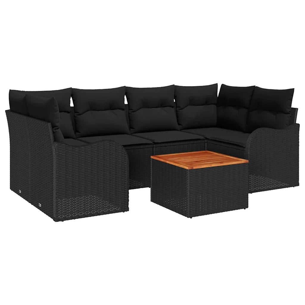Set Divano da Giardino con cuscino 7 pcs Nero polyrattan