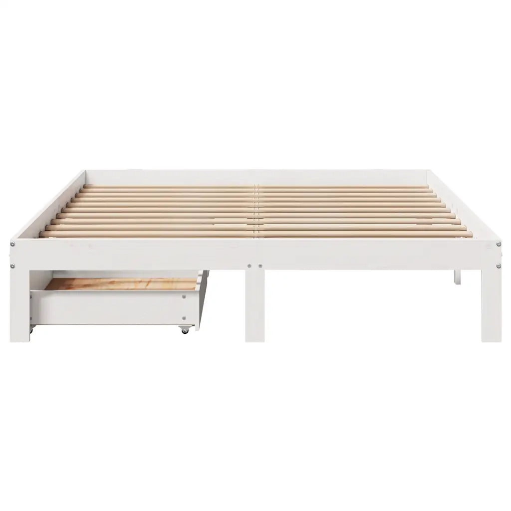 Giroletto con Cassetti Bianco 140x190 cm Legno Massello di Pino 3301941