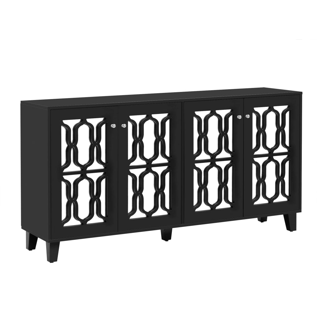 Credenza a 4 Ante con Specchio ¨C MINIMAL ¨C Nero, 160x40x84 cm