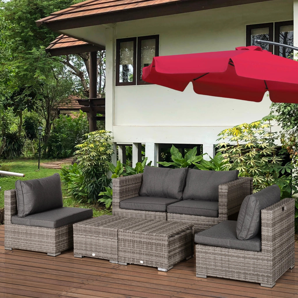 Set Salotto da Giardino 8 Pezzi ¨C Xylo ¨C Polyrattan Grigio con Poltrone Tavolini Sgabelli Salvaspazio