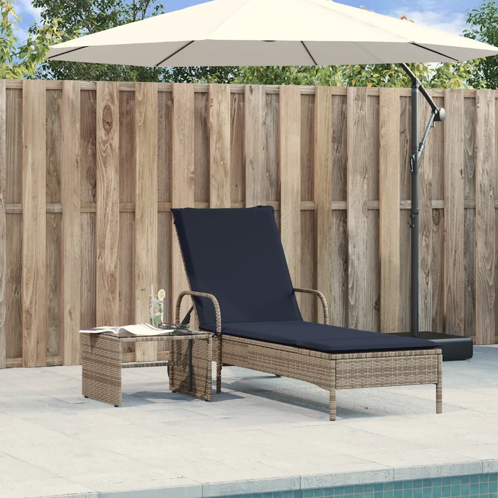 Lettino prendisole con ruote e Cuscino in Polyrattan Grigio 368315