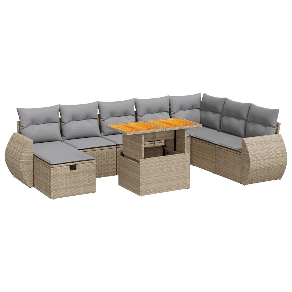 Set Divano da Giardino 9 pz con Cuscini Beige Polyrattan Acacia 3328074