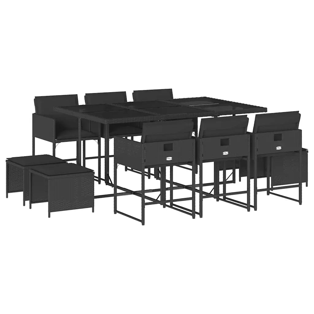 Set da Pranzo da Giardino 11 pz con Cuscini in Polyrattan Nero 3278094