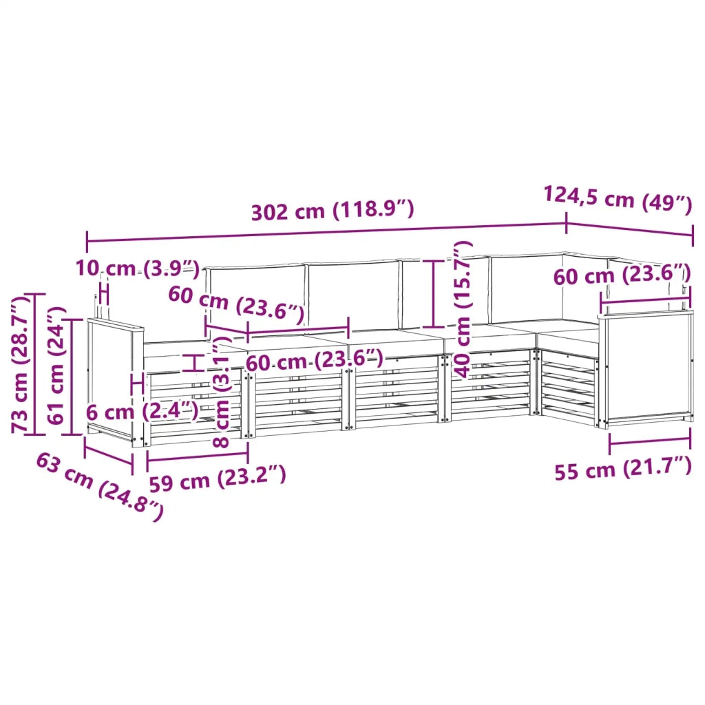 Set divano sezionale con cuscino 5 pcs Naturale e Grigio Chiaro 3384407