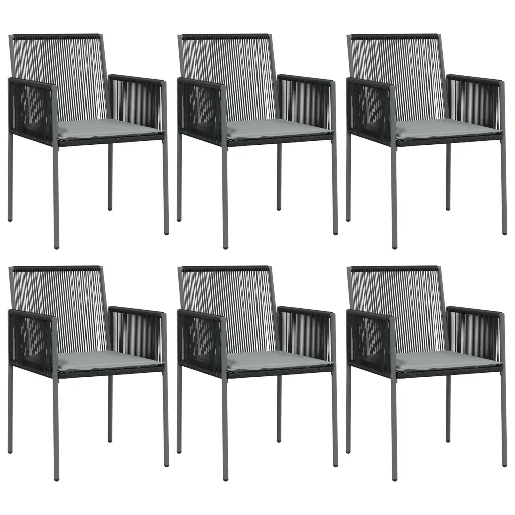 Set Pranzo Giardino 7 pz con Cuscini Polyrattan e Acciaio Nero 3187068
