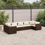 Set Divani da Giardino 7 pz con Cuscini in Polyrattan Marrone