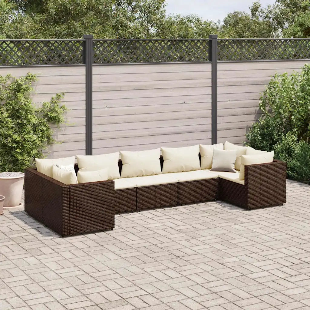 Set Divani da Giardino 7 pz con Cuscini in Polyrattan Marrone