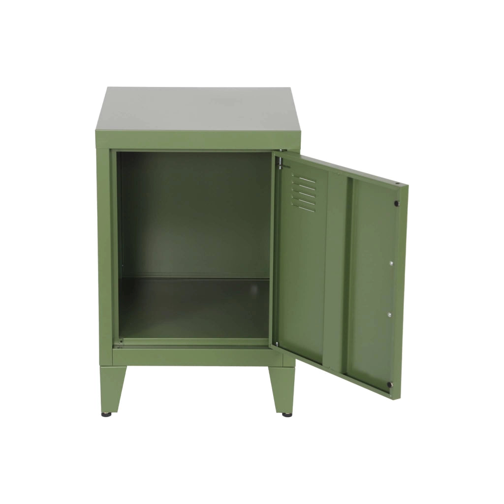 Set 2 comodini industriali, 1 anta, verde kaki