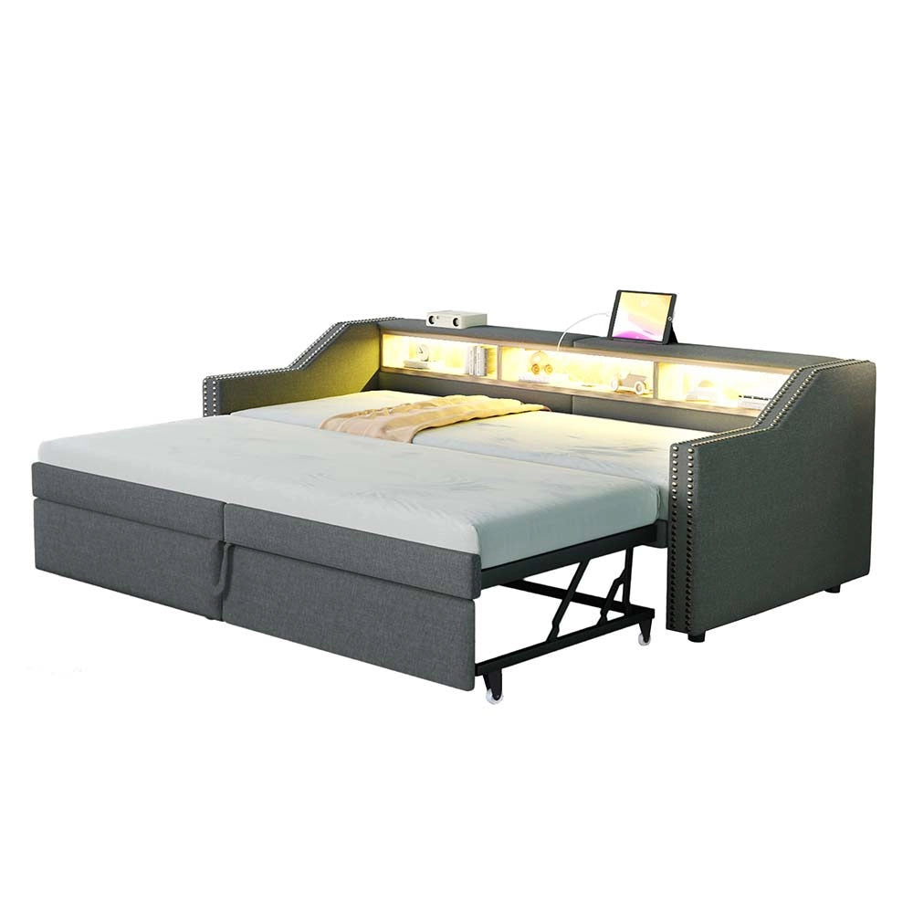 Divano letto - Xylo - 90x200 cm LED USB contenitore grigio scuro