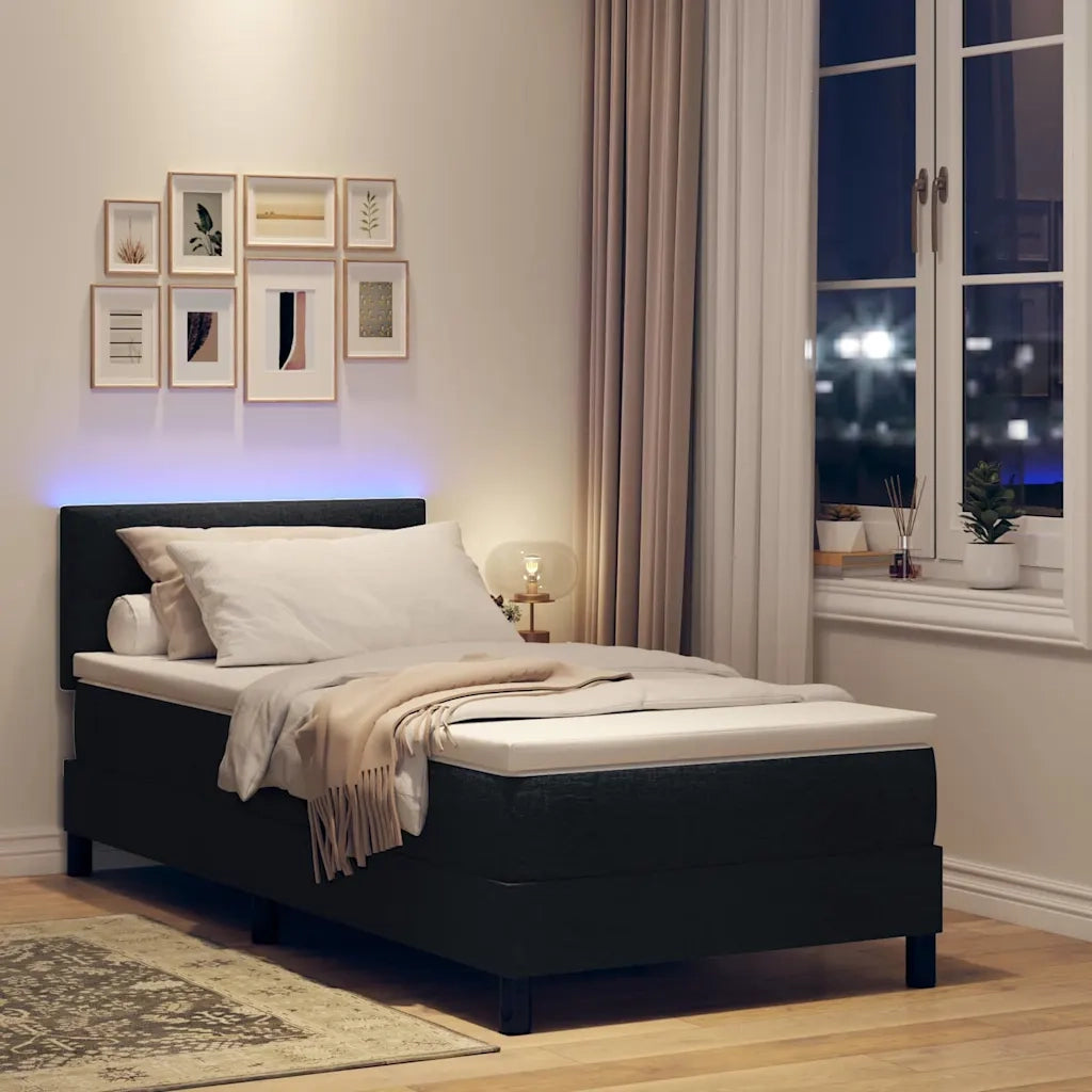 Letto a molle con materasso con led Nero 100 x 200 cm Tessuto