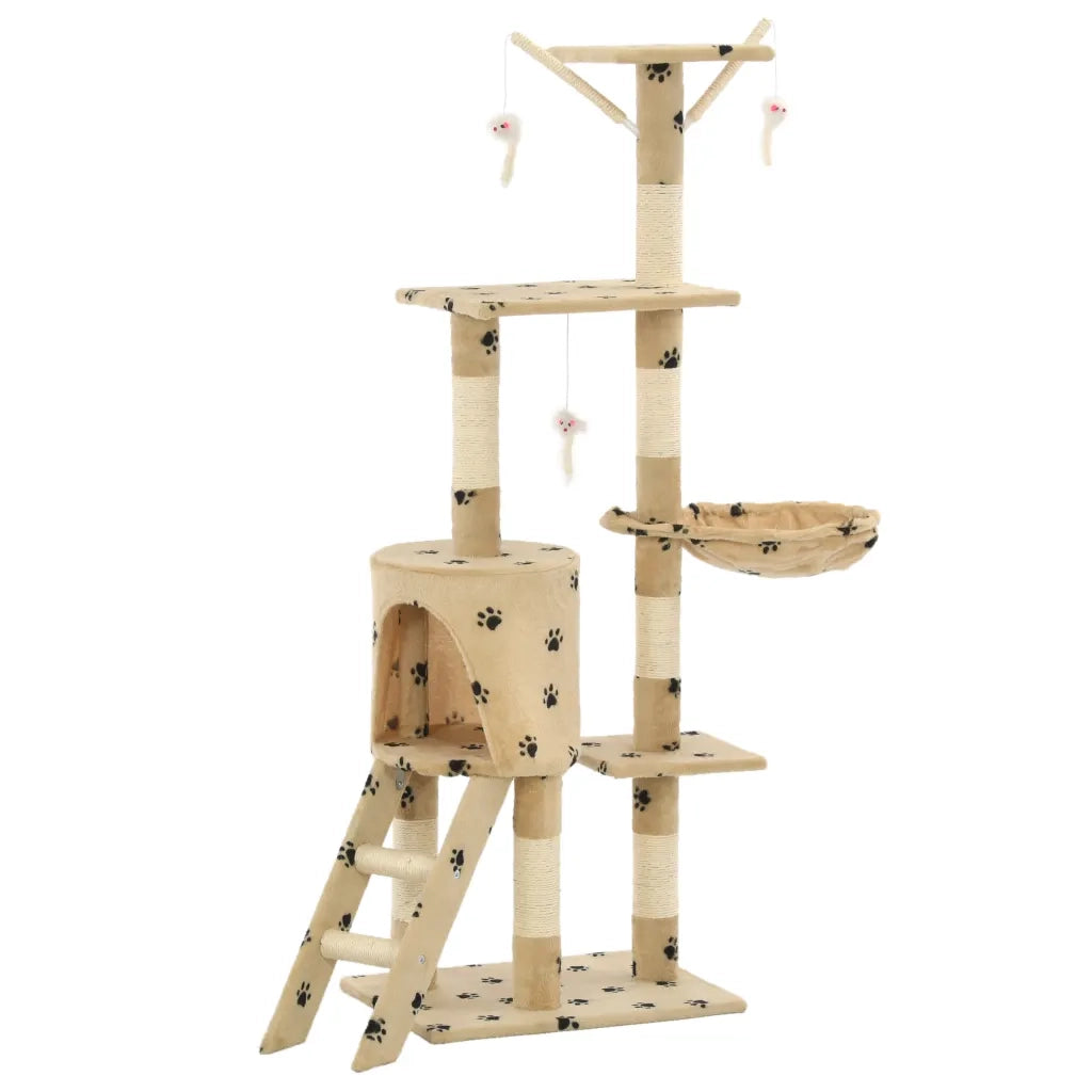 Albero per Gatti e Tiragraffi Sisal 138 cm Zampe Stampate Beige CFW9838659