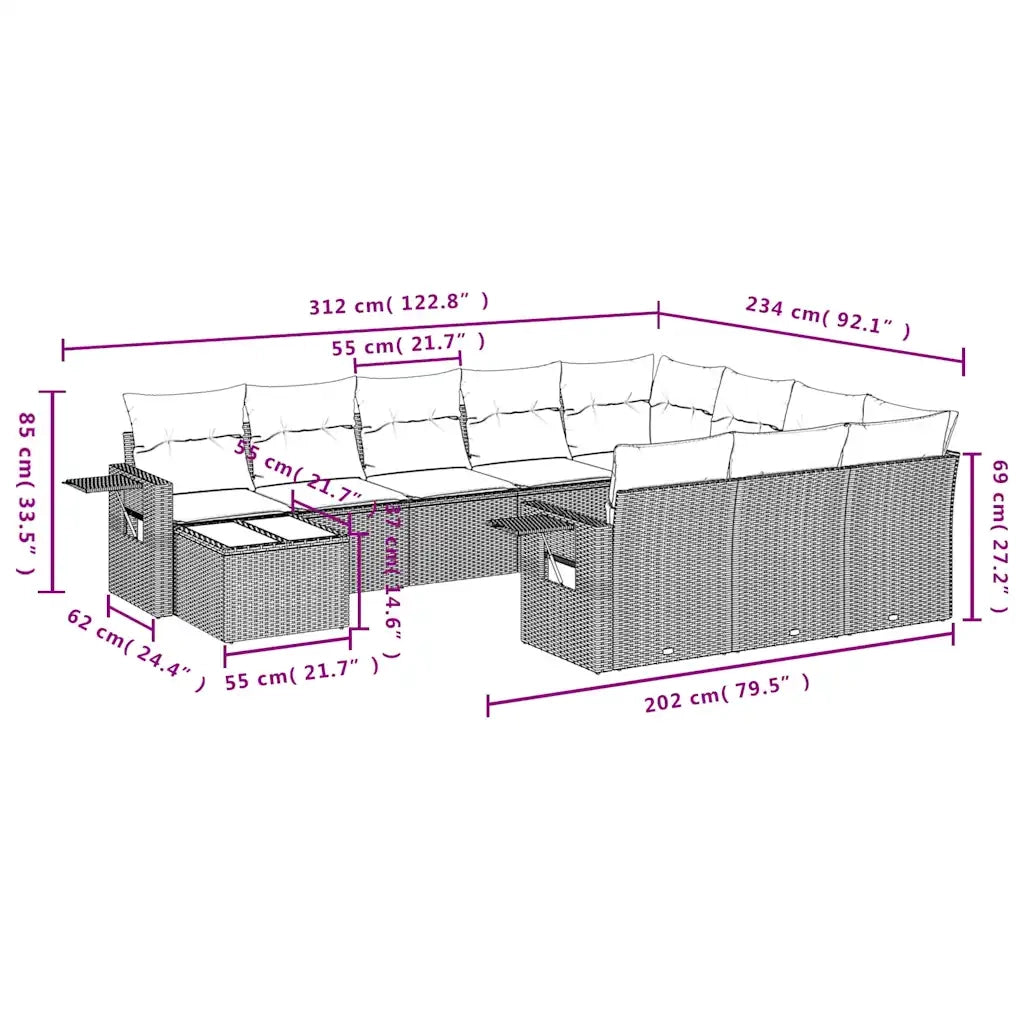 Set Divani da Giardino 11 pz con Cuscini in Polyrattan Grigio 3220731