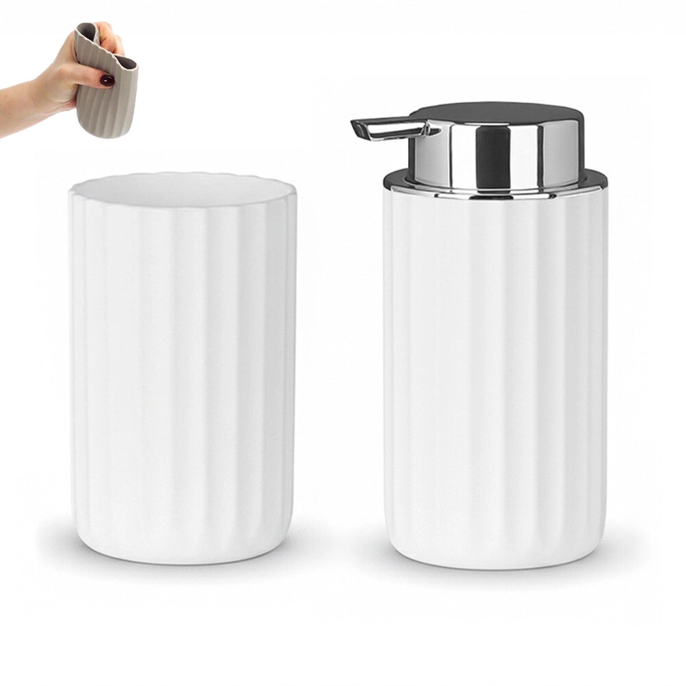 Set accessori bagno da due pezzi in gomma termoplastica bianca - Gummy