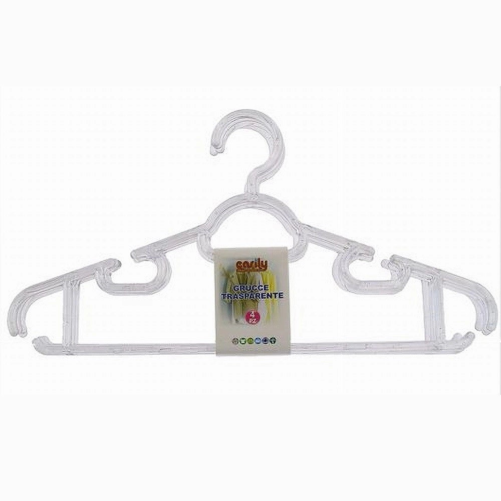 Trade Shop - Set 4pz Grucce Stampelle Plastica Trasparente Appendiabiti Pantaloni Vestiti 87002 -