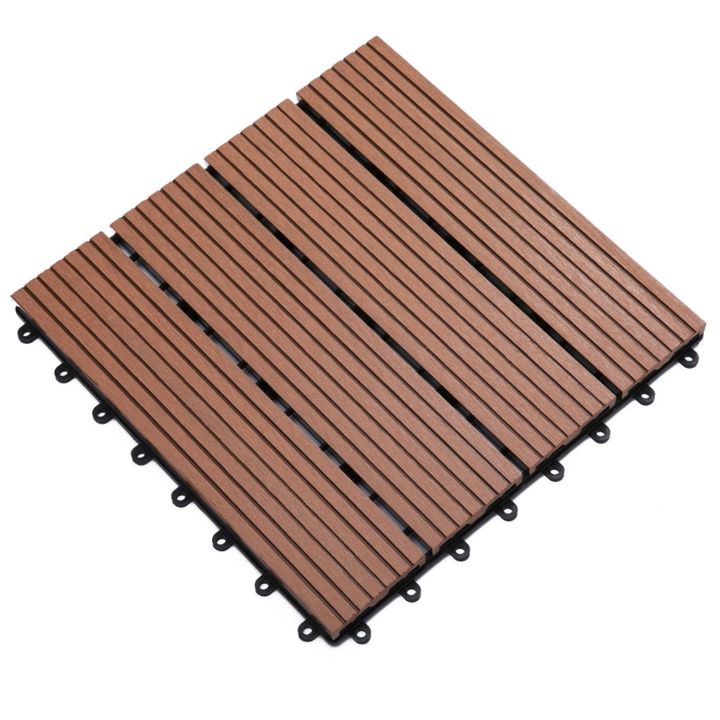 Set 11 Piastrelle ad Incastro per Giardino ed Esterno ¨C Xylo ¨C HDPE Riciclato Marrone Antiscivolo 30x30 cm