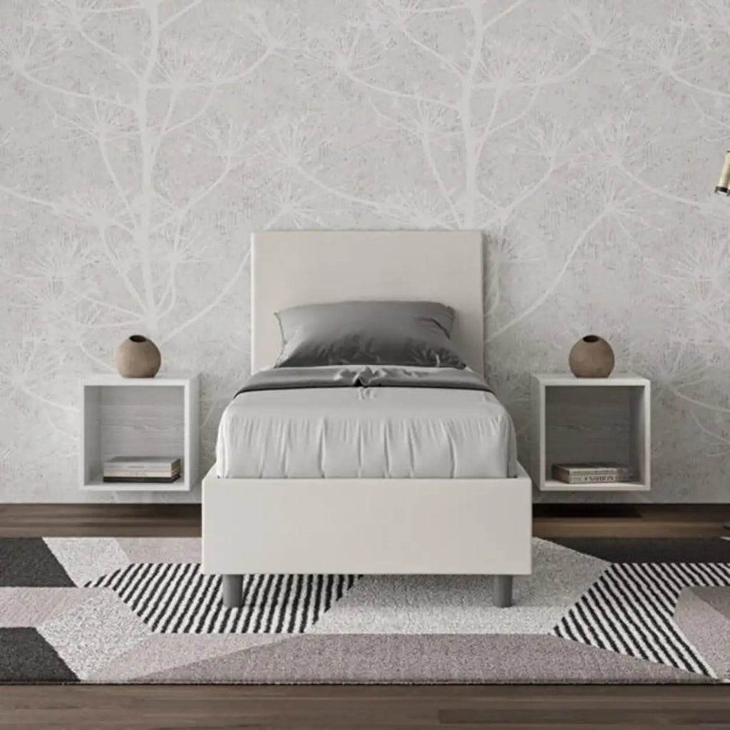 Letto singolo senza rete imbottito 80x200 similpelle bianco Adele