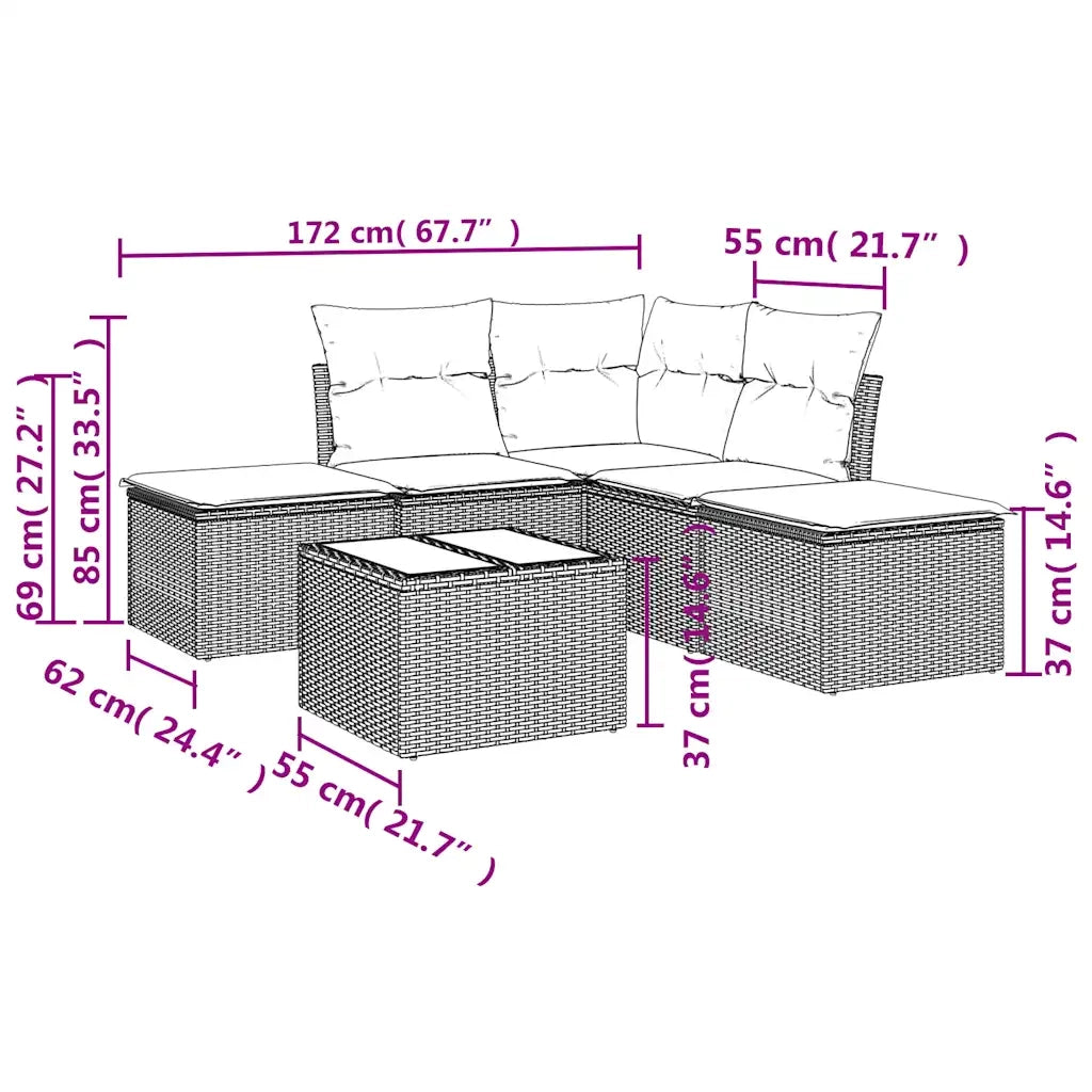 Set Divano da Giardino 6 pz con Cuscini Marrone in Polyrattan 3249572