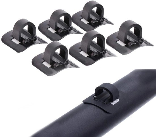 Accessori per bicicletta - Clip per manubrio - Struttura di fissaggio - Sostenibile e innovativo - Nero - Contenitore cavo freno - Adatto per biciclette e mountain bike - Set da 6