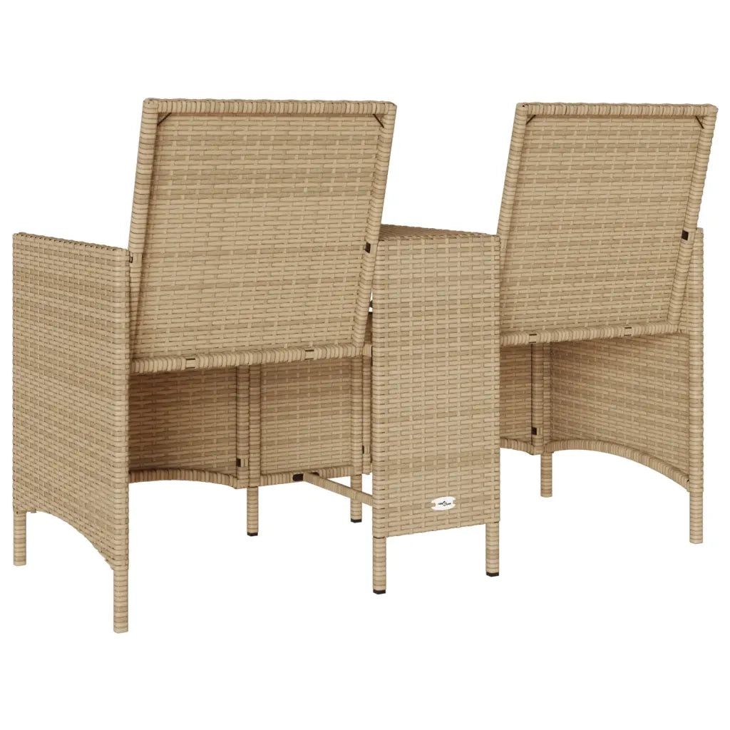 Divano Giardino 2 Posti con Tavolo e Cuscini-Sofa da Giardino-Divanetto da esterno Beige Polyrattan