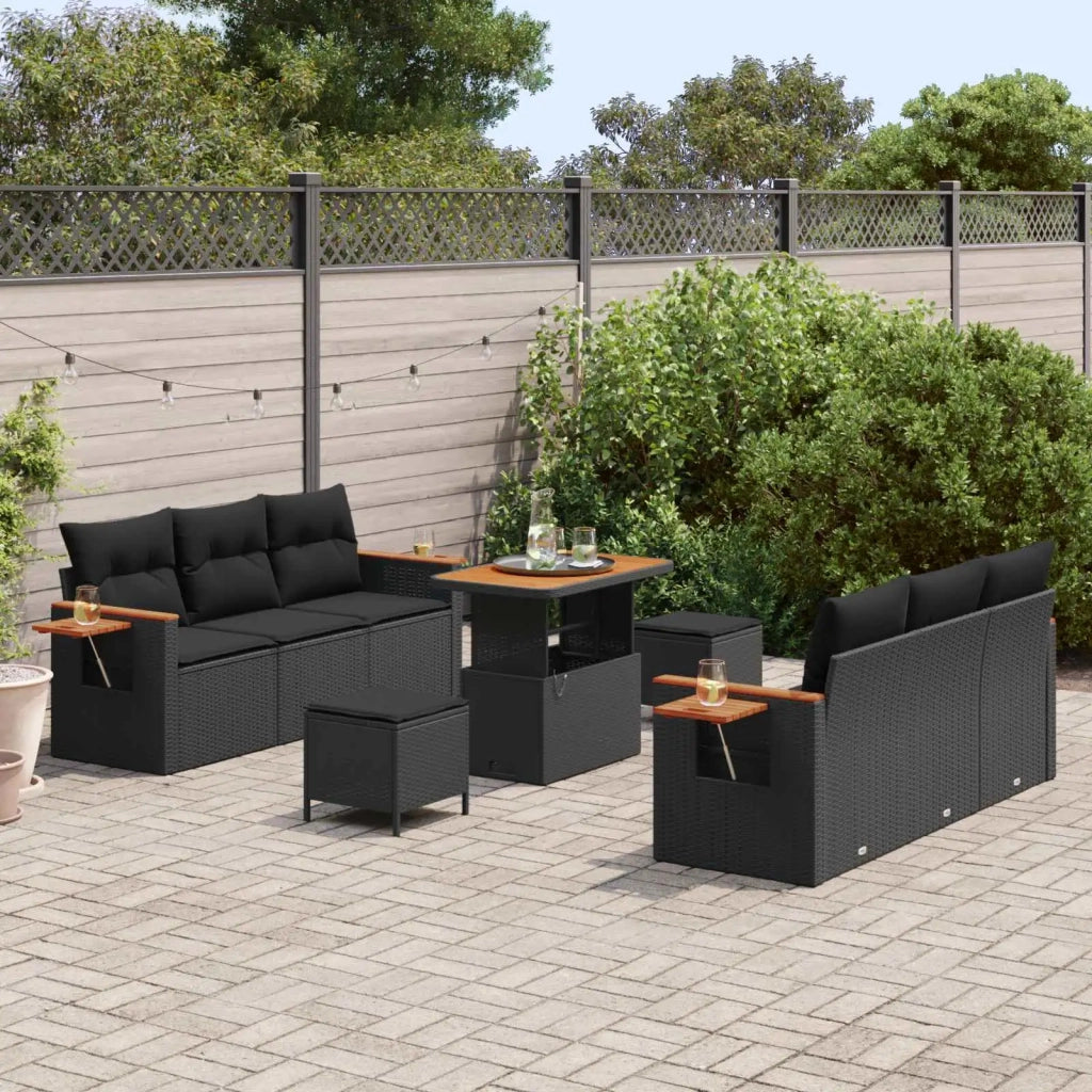 Set Divano da Giardino con cuscino 11 pcs Nero polyrattan 3365079