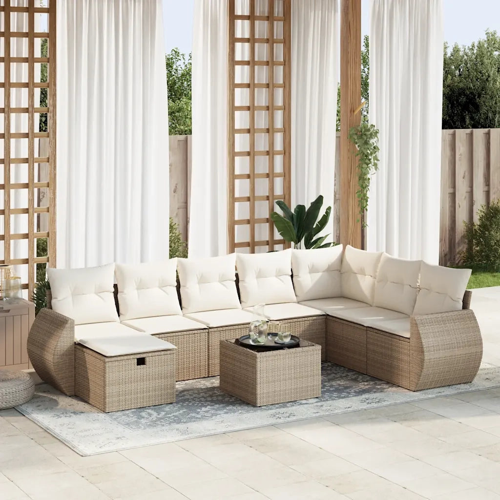 Set Divano da Giardino 9 pz con Cuscini Beige in Polyrattan 3325644