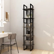 Libreria a 5 Ripiani-Scaffale per Libri-Mobile di Stoccaggio Grigia 40x30x175 cm in Legno di Pino