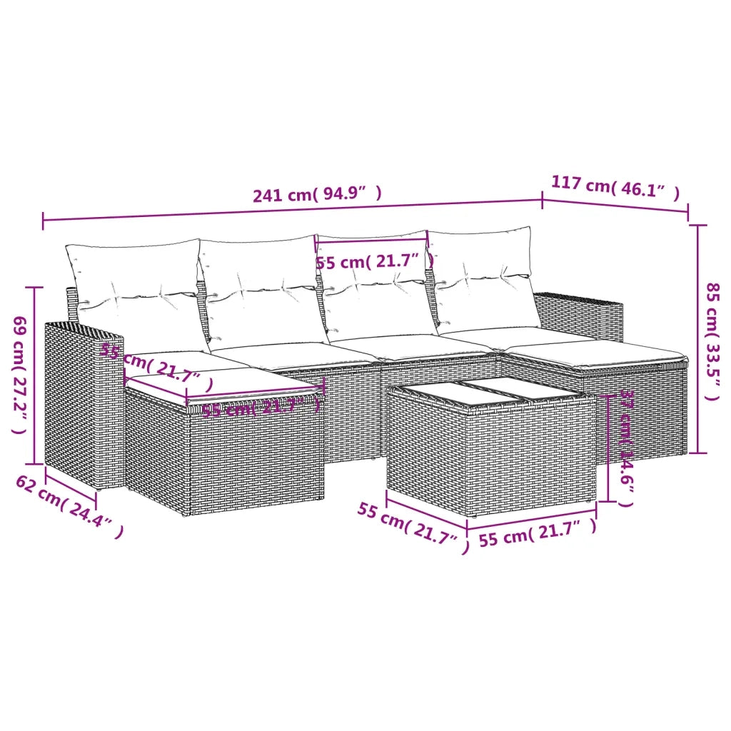 Set Divani da Giardino con Cuscini 7pz Nero Polyrattan 3219316