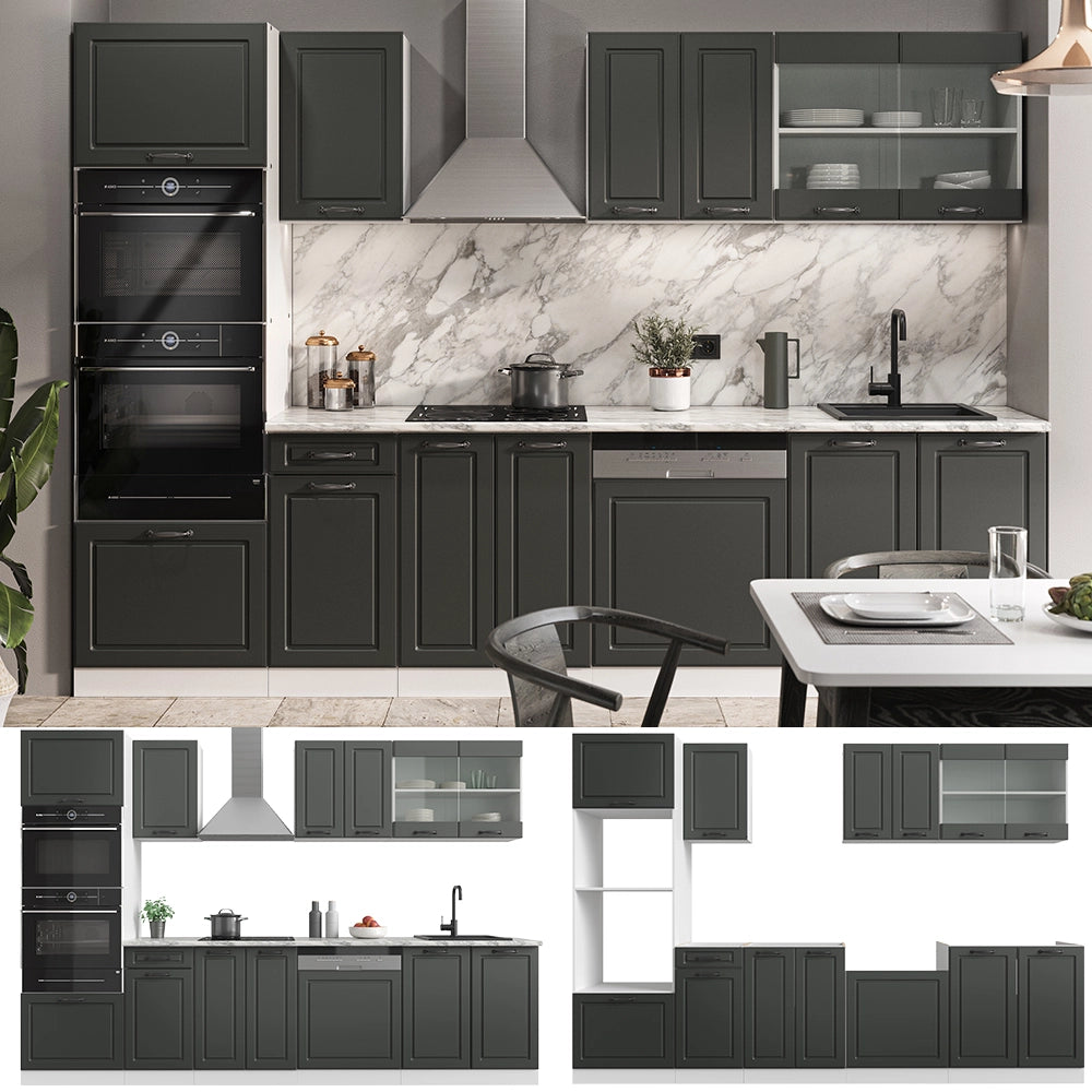 Vicco Cucina componibile Antracite casa di campagna/bianco 300 cm con armadio alto, PL Antracite