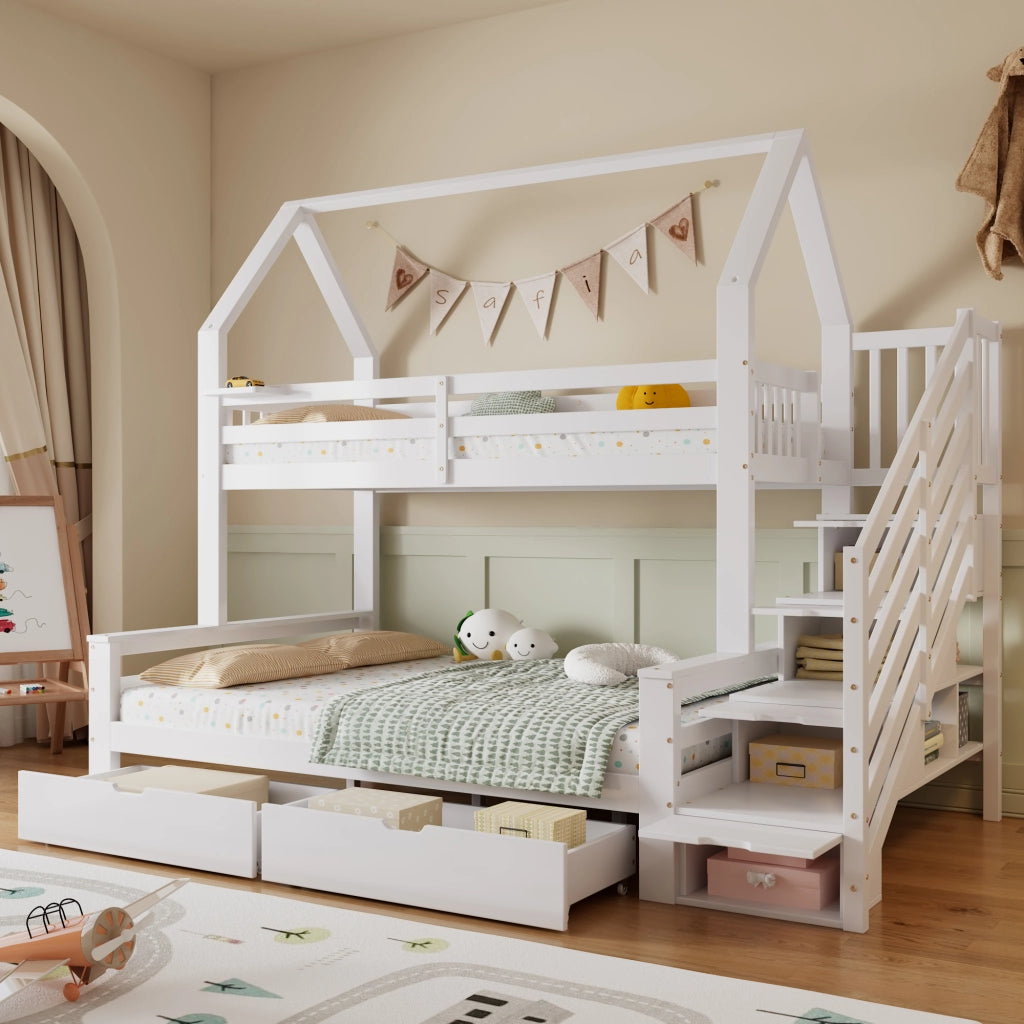 LETTO a castello per bambini 90x200 cm e 140x200 cm Bianco Legno MDF