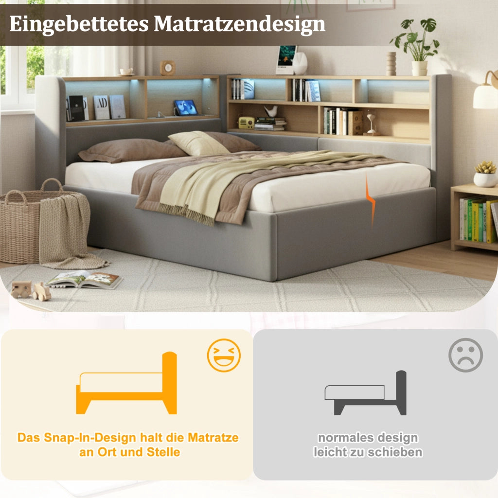 LETTO 140x200 cm con contenitore idraulico, velluto grigio