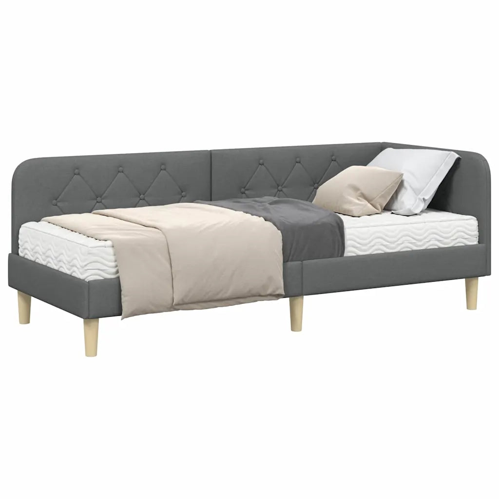 Cornice del letto ad angolo Grigio scuro 80 x 200 cm Tessuto