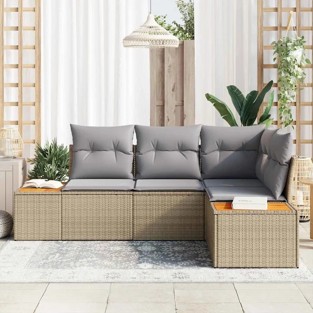 Set Divano da Giardino 4 pcs Beige e Grigio Chiaro Polyrattan