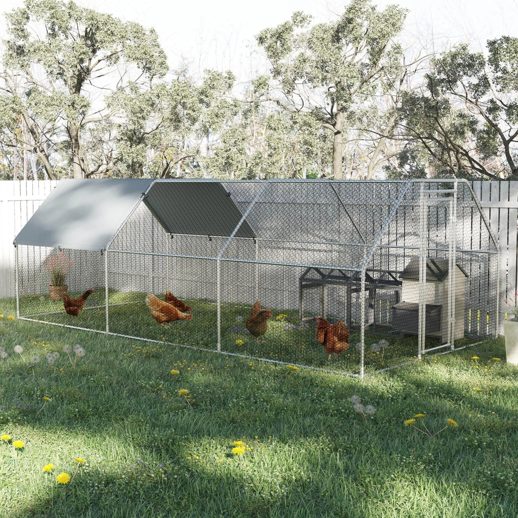 Recinto Gabbia per Galline in Metallo Galvanizzato Impermeabile, Pollaio con Porta e Copertura Oxford, 280x570x195cm