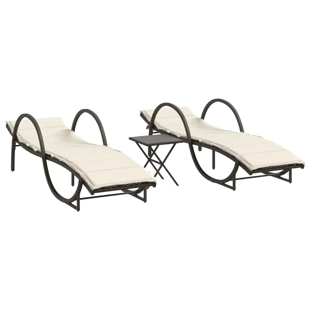 Lettini Prendisole 2 pz | Sdraio da giardino | Lettino da sole con Tavolino Marrone in Polyrattan