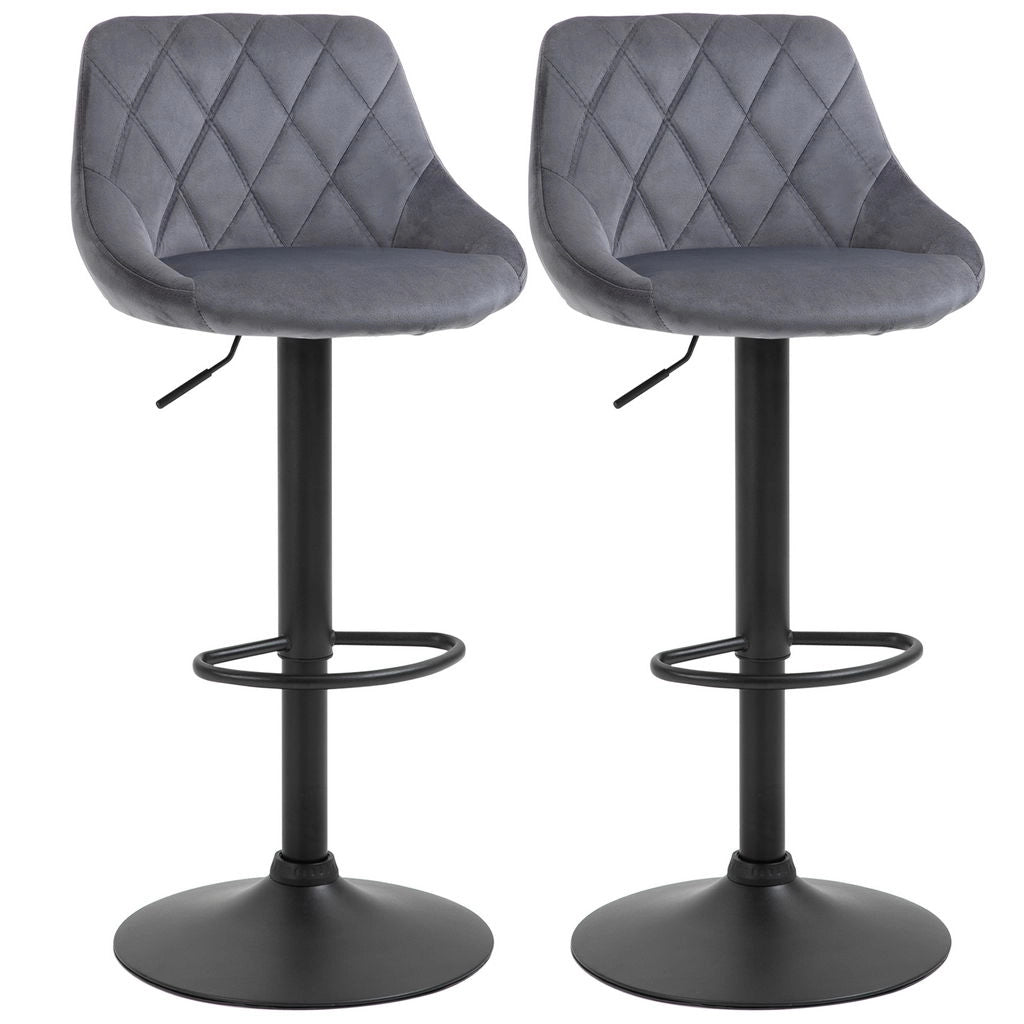 SET 2 SGABELLI DA BAR CON SCHIENALE E ALTEZZA REGOLABILE INDUSTRIAL GRIGIO-NERO