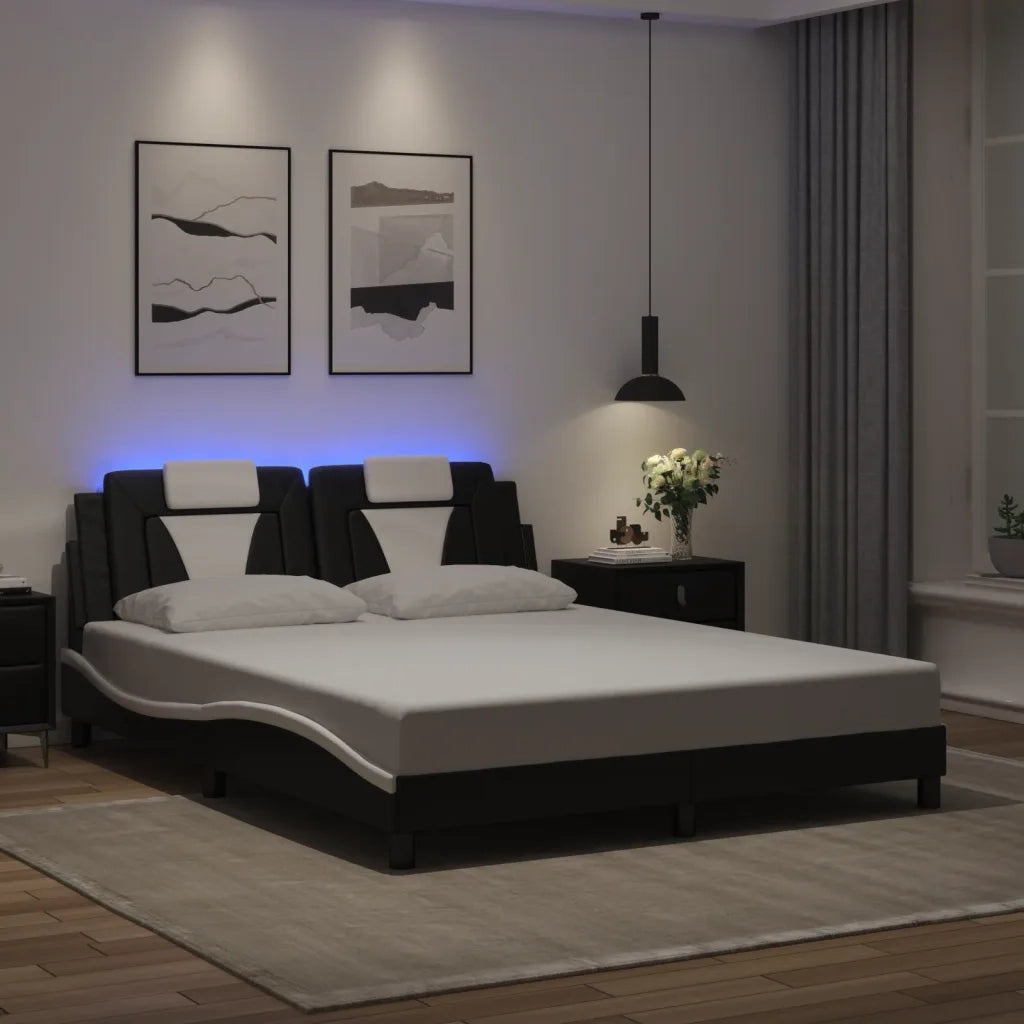 Giroletto Viana con LED senza Materasso Nero e Bianco 160x200 cm