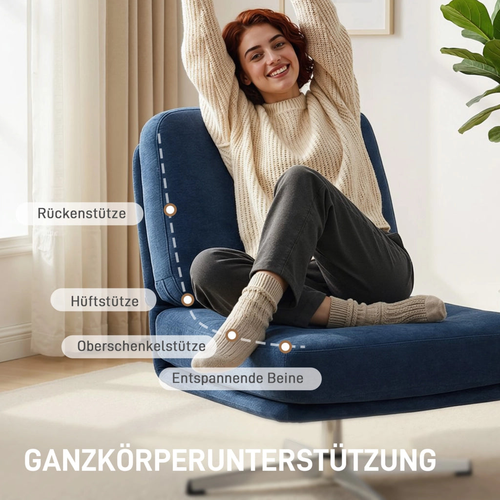 Poltrona girevole imbottita con cuscini a molle e gambe in metallo ¨C Zephmum ¨C Blu scuro