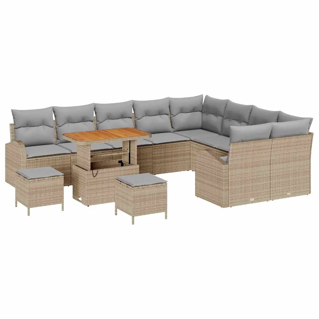 Set Divano da Giardino con cuscino 12 pcs Beige polyrattan 3362437