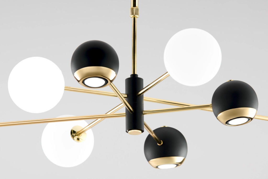 Lampada a sospensione MOKA Jupiter oro/nero 8 luci G9+GU10