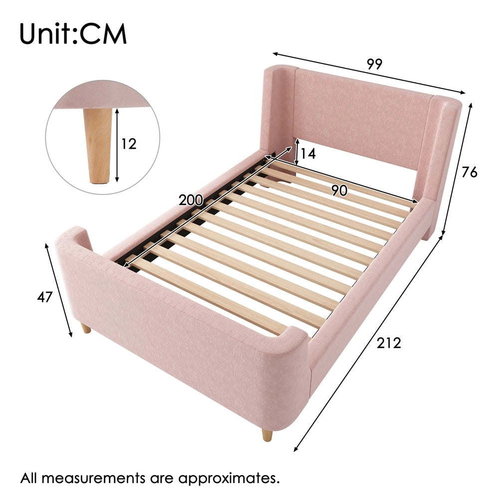 Letto Singolo Imbottito per Bambini ¨C MINIMAL ¨C Rosa, Velluto, 90x200