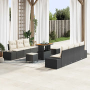 Set Divano da Giardino con cuscino 10 pcs Nero polyrattan
